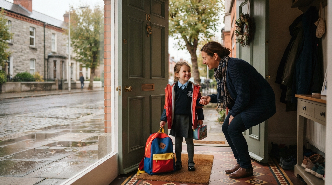 Au Pair getting little girl ready for school